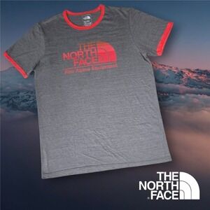 The North Face Men's Slim Fit Fine Alpine Equipment Gray Red Ringer Tee L
